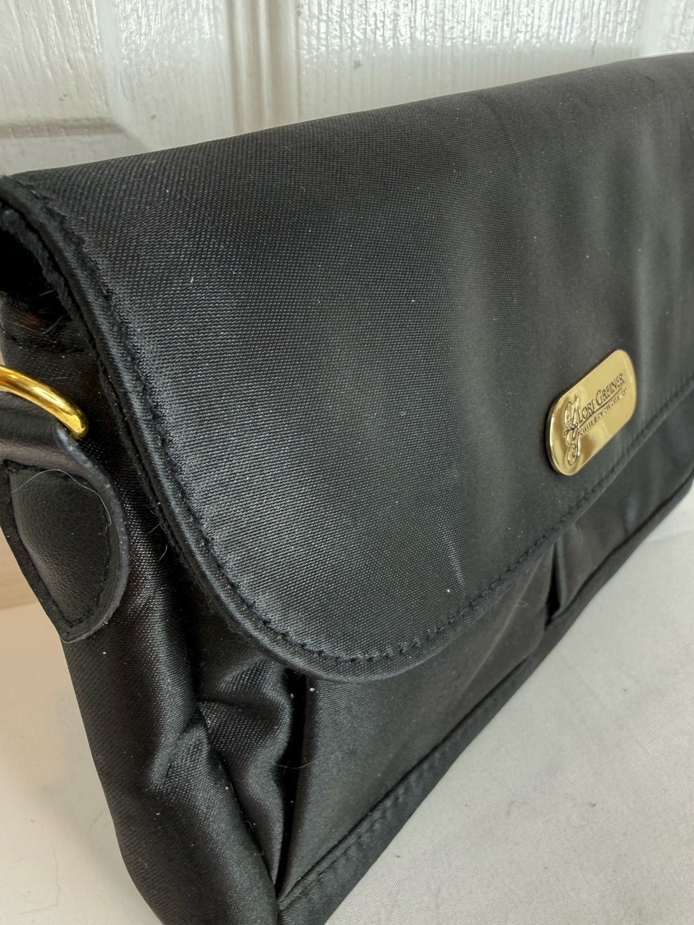 LORI GREINER BLACK SATIN EVENING BAG CROSSBODY CLUTCH